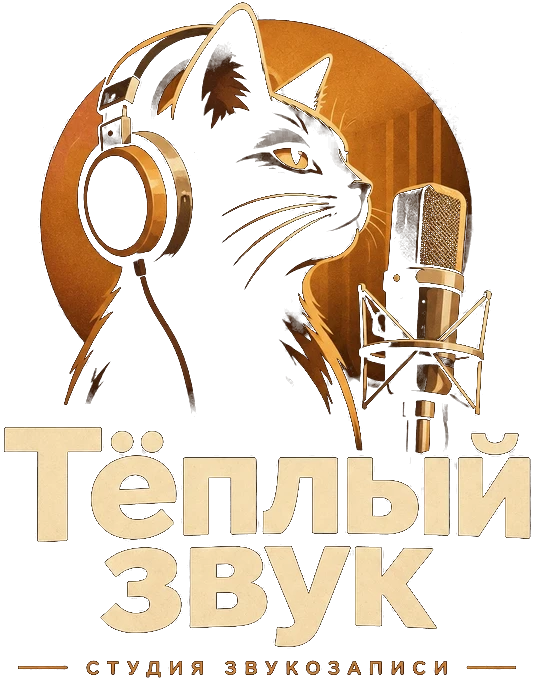 «Тёплый звук» — студия звукозаписи: кот в наушниках у микрофона